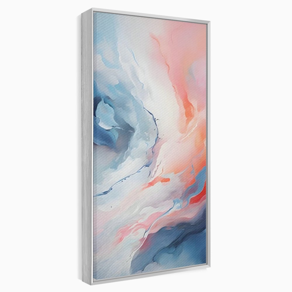 Tablou canvas cu pictura abstracta cu valuri cromatice, in rama de aluminiu argintiu